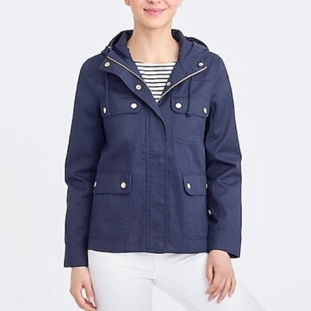 J CREW women's resin coated hooded twill jacket - Picture 1 of 9